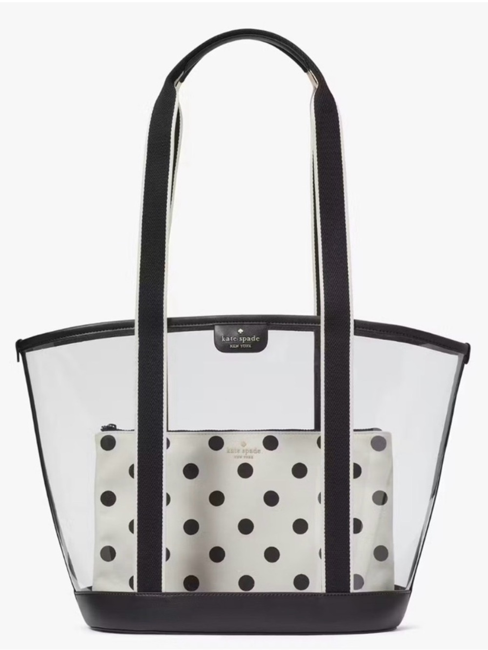 ♠️ Kate Spade Clear Stadium Tote with Black Trim and Polka Dot Pouch NWT